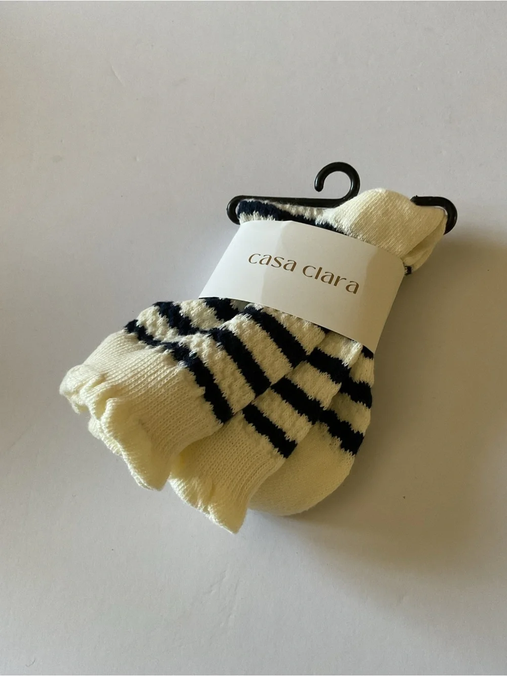 CASA CLARA WOMENS COTTON SOCKS NAVY STRIPE ON IVORY OS NWT